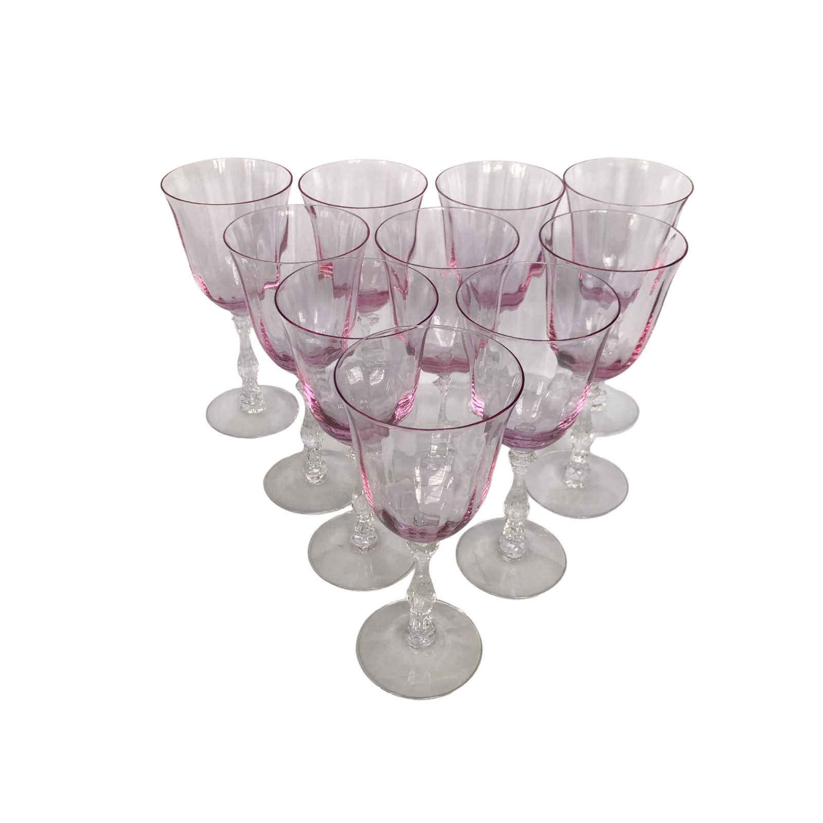 FOSTORIA Mid-Century Vintage Collectible Wine Glasses/Stems Set 0f 10 Pale Pink