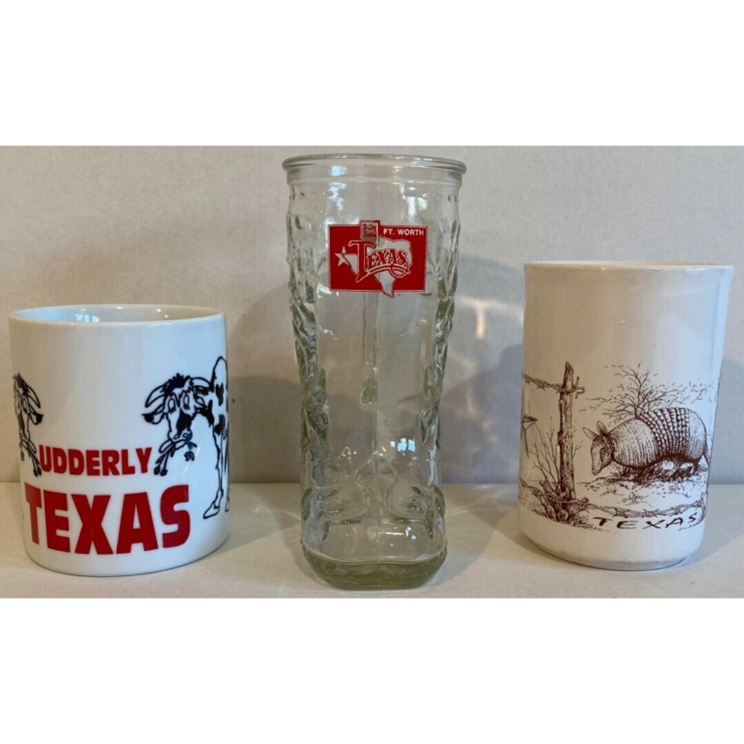 Udderly Texas / Billy Bob's Ft. Worth Boot / Polly's Paint Box Armadillo Mugs