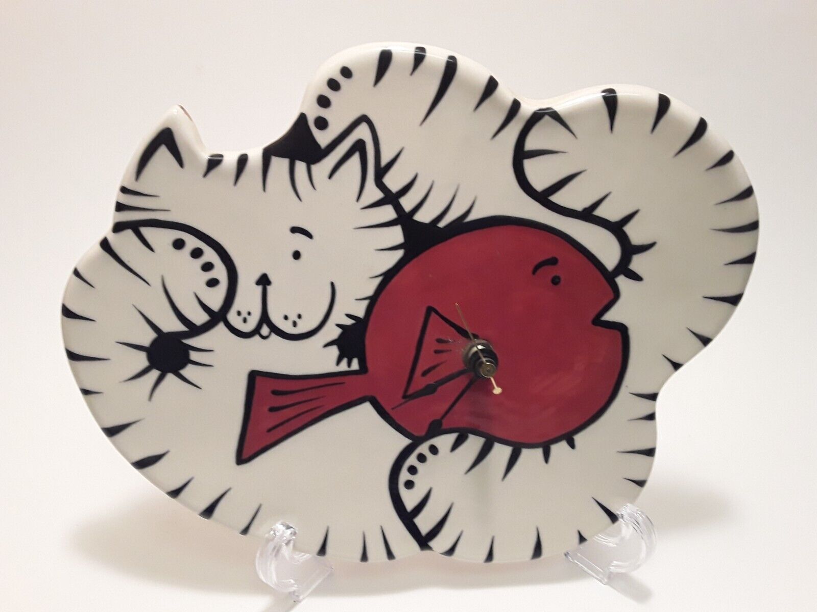 *DS Studio Pottery Kitty Cat Wall Clock* Hand-painted- Stamped USA *AS IS-READ* 