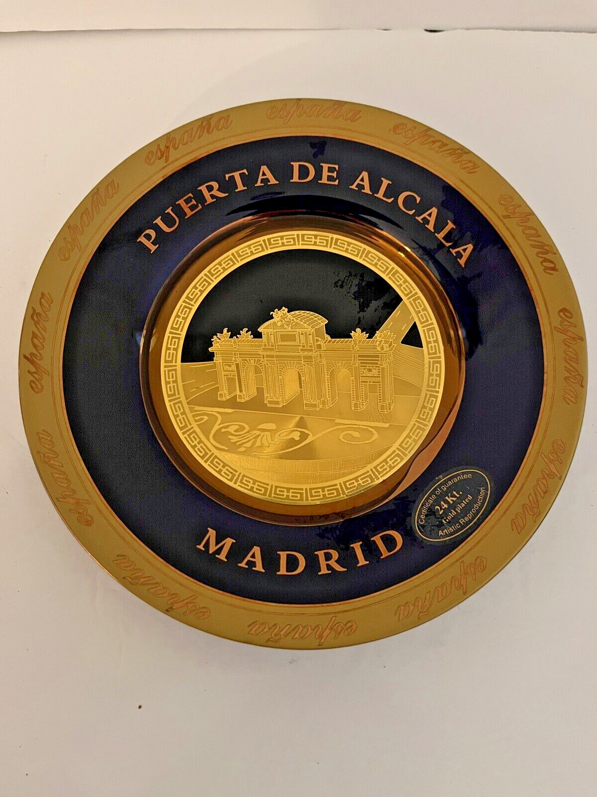NEW Puerta De Alcala Madrid Plate 24K Gold Plated and Deep Blue Plate 6\