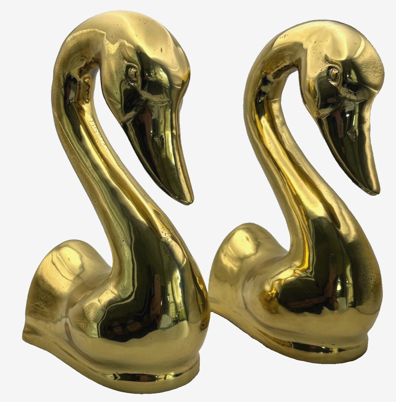 Brass Swan Goose Head Bookends Pair 8 inch Vintage Decorative