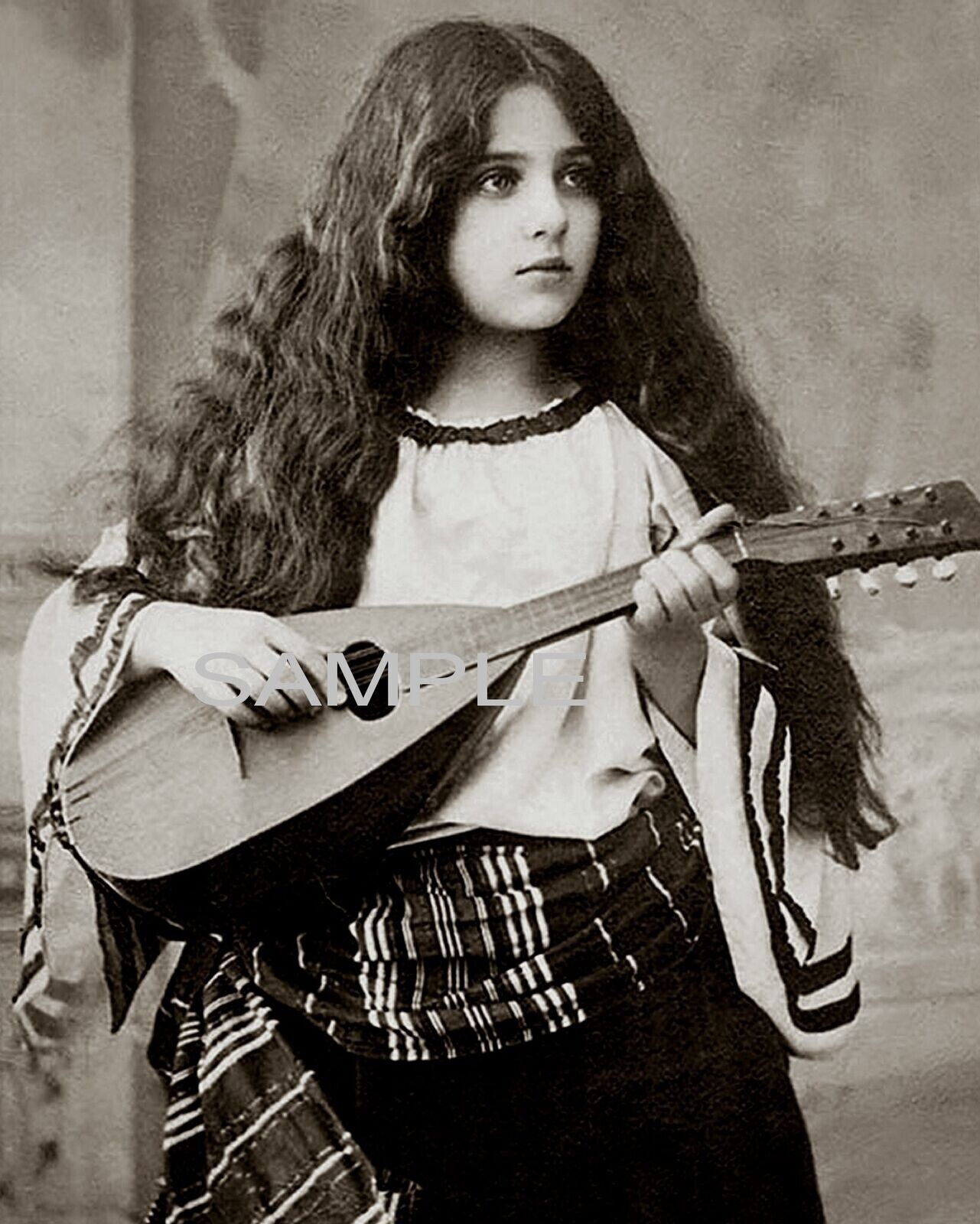 1920s Gypsy Girl with Mandolin Vintage Retro Classic Picture Photo 4x6