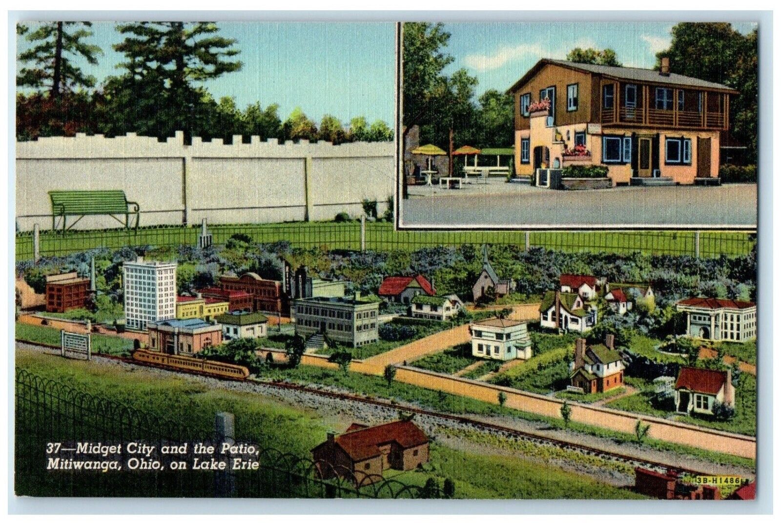 c1940 Midget City Patio Lake Erie Exterior Little City Mitiwanga Ohio Postcard