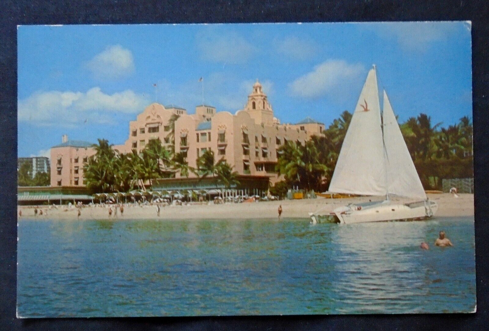 Honolulu, HI, Royal Hawaiian Hotel, Waikiki, view from ocean, circa 1960\'s