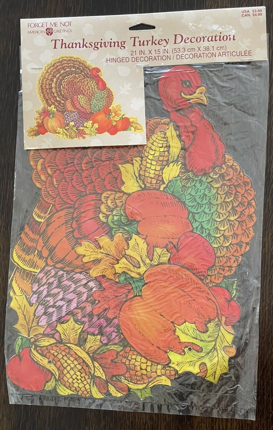 Vintage American Greetings Hinged Die-Cut Thanksgiving Turkey Decoration NOS