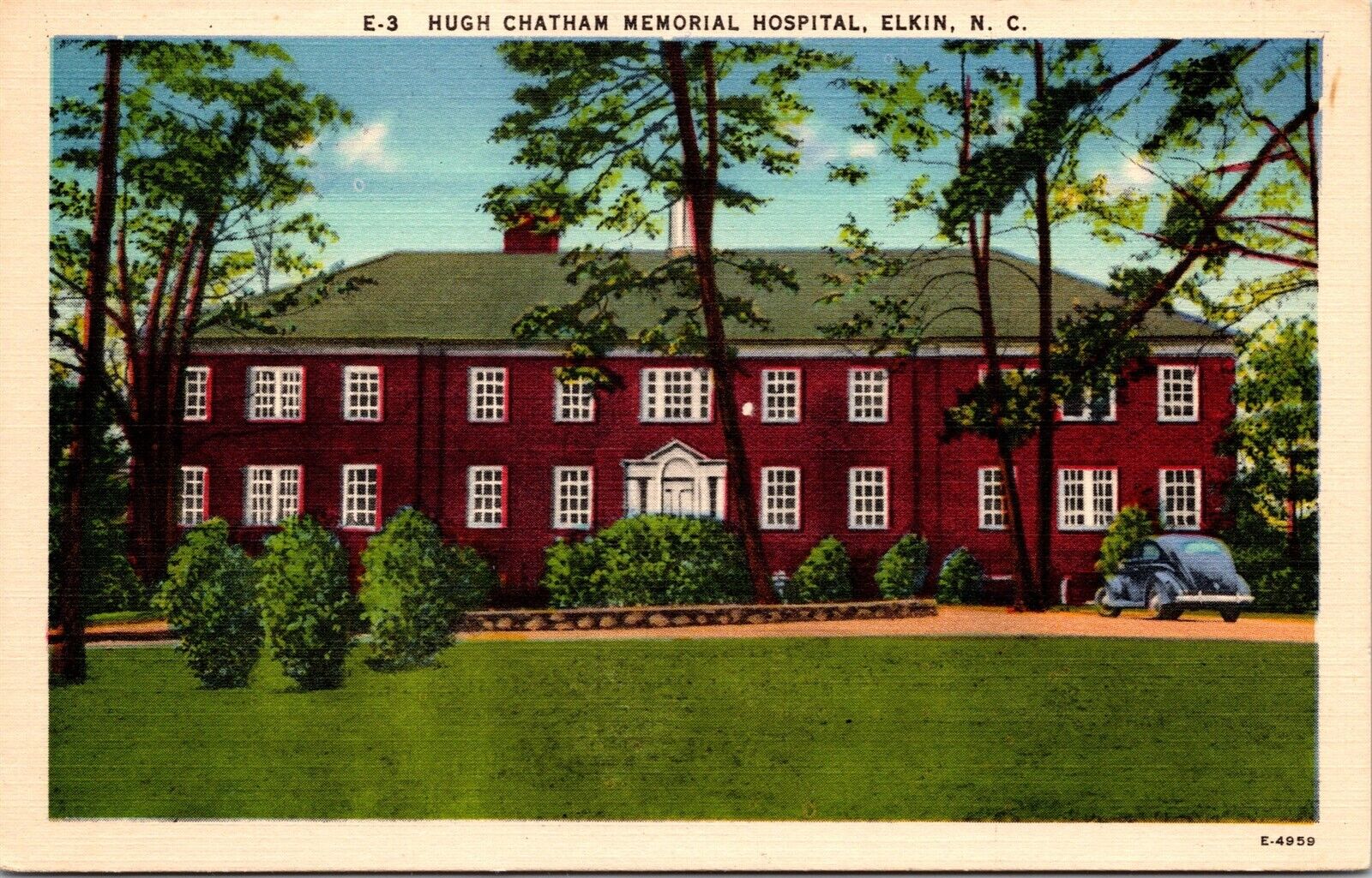 Vtg Elkin North Carolina NC Hugh Chatham Memorial Hospital 1930s Linen Postcard