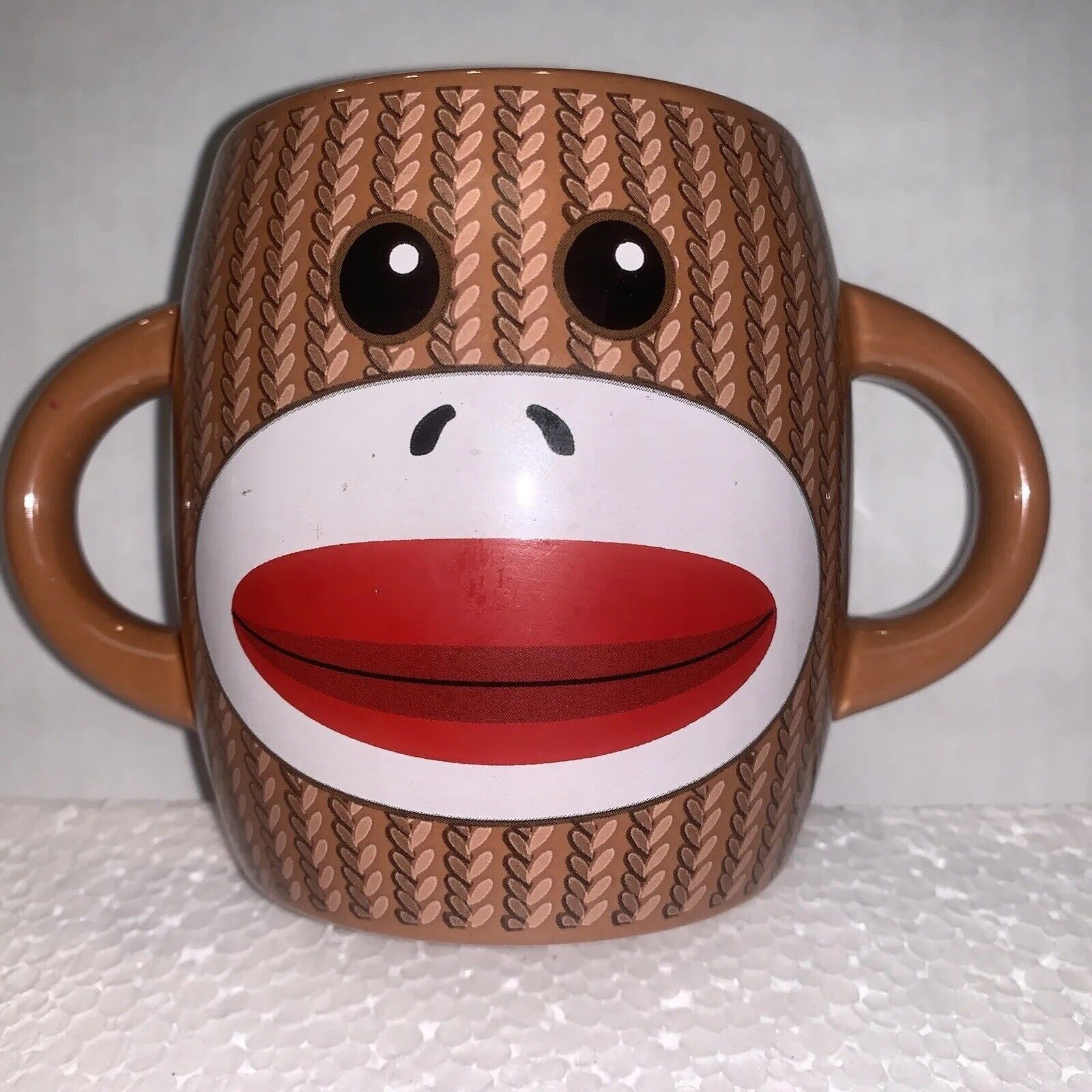 Coffee Mug  Monkey Double Handle Ceramic Cup Galerie Brown Striped