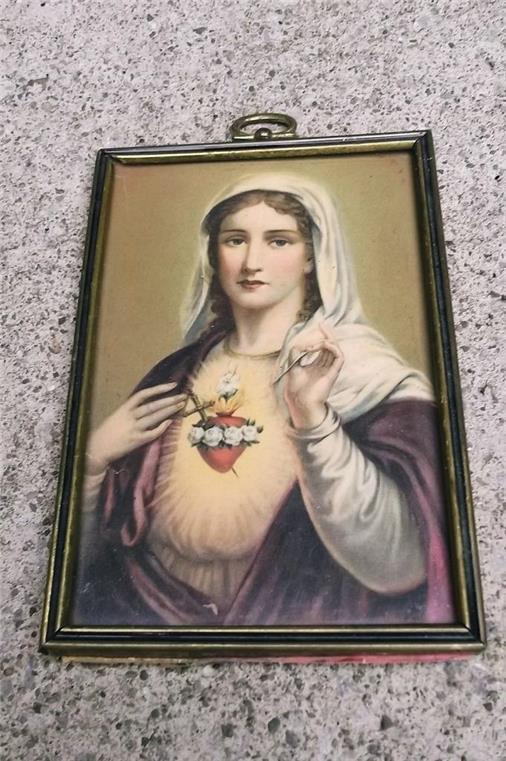RARE VINTAGE CATHOLIC MADONNA BVM IMMACULATE HEART of MARY FRAMED PRINT 4\