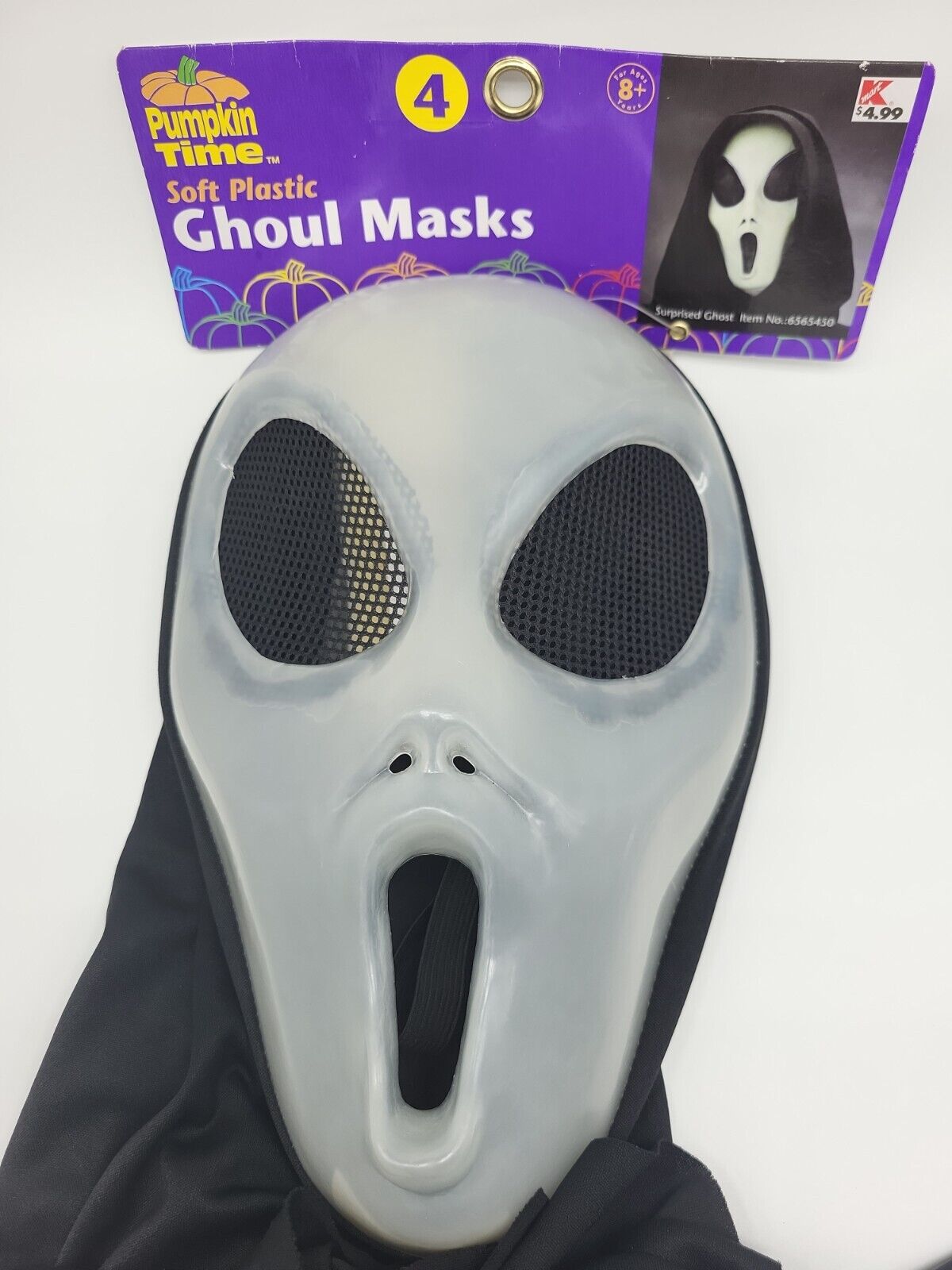Pumpkin Time Vintage Plastic Surprised Ghost Mask #6565450 K-Mart New W/Tags