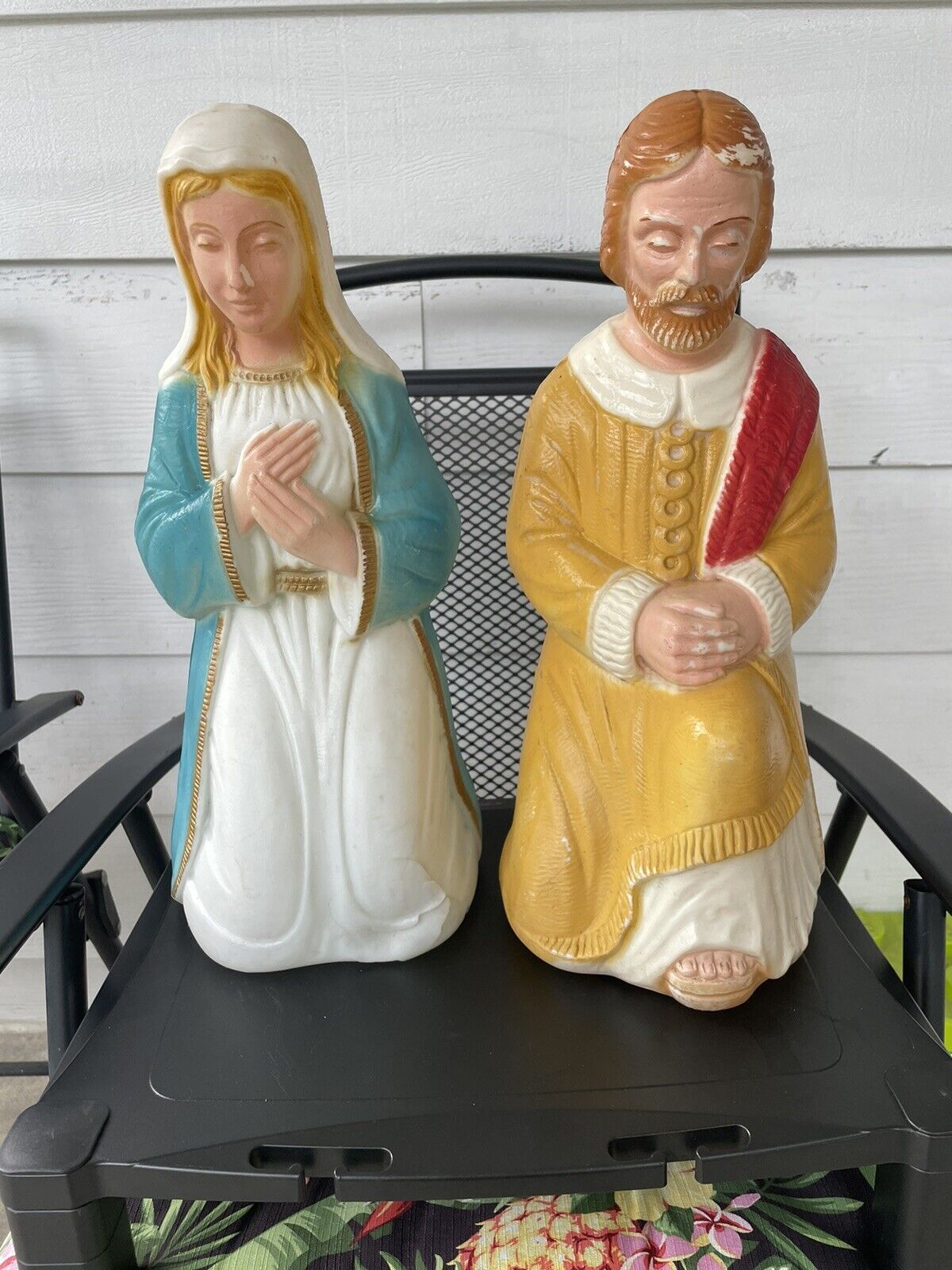 60s Vintage Poloron Blow Mold Outdoor Christmas Lighted Nativity Joseph & Mary