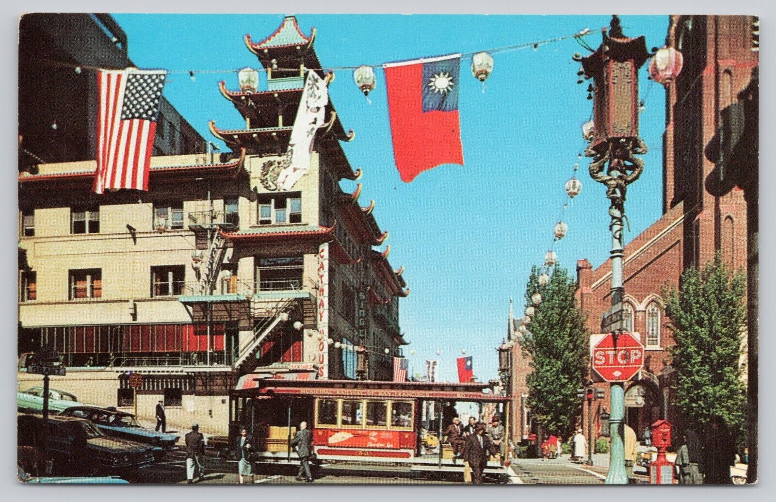 Grant Avenue Streetcar Chinatown San Francisco California Vintage Postcard