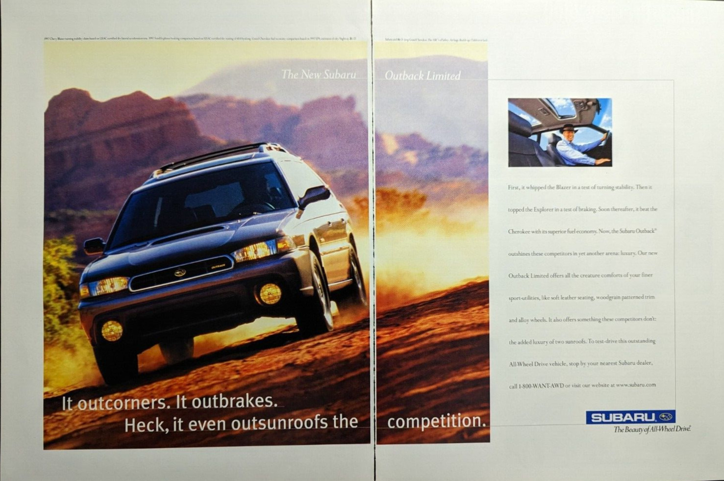 1998 Subaru Outback Limited Outcorners Outbrakes Competition Vintage Print Ad