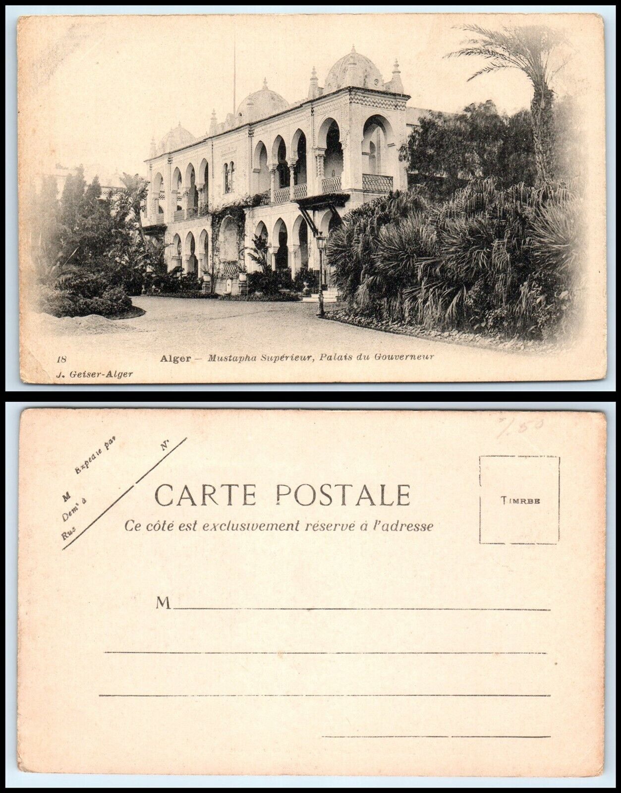 ALGERIA Postcard - Mustapha superieur, Palais du Gouverneur D31