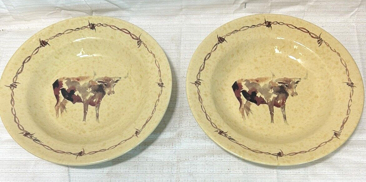 LOT 2 VTG Cowboy Cow Bull Barbed Wire Living Classic West Collection 9\