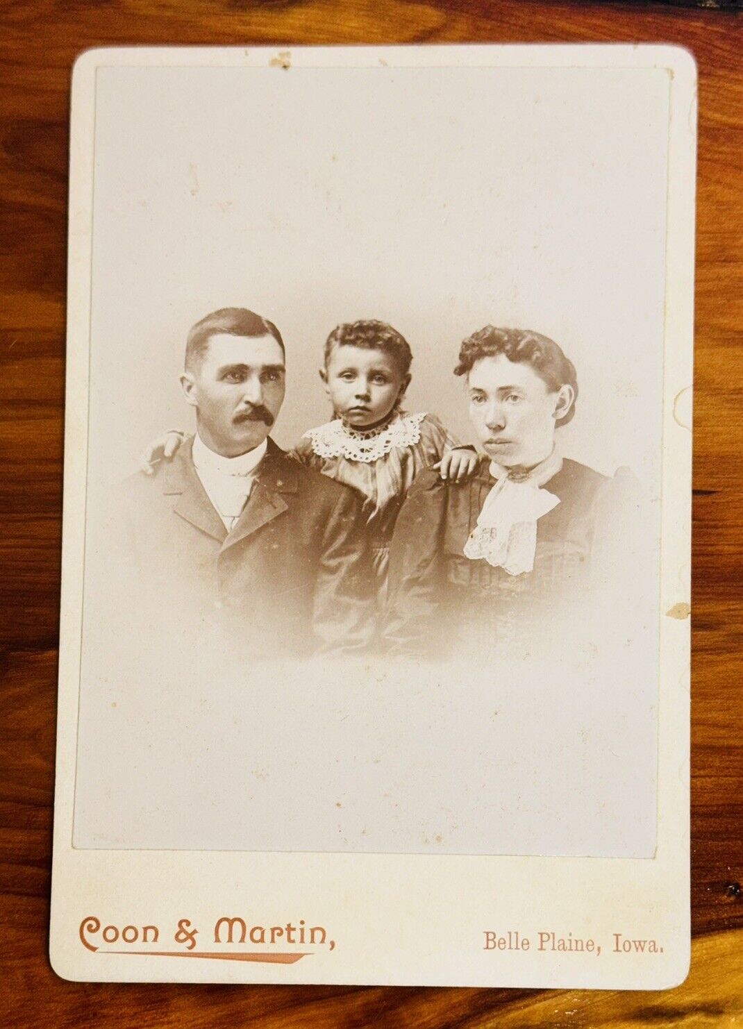 1800’s Cabinet Card Photograph Family Portrait Coon & Martin Belle Plaine, Iowa