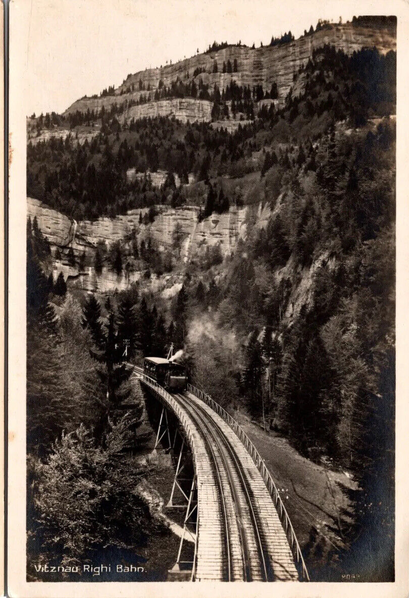 Postcard Switzerland Vitznau Righi Bahn Train Railroadiana RPPC UNP