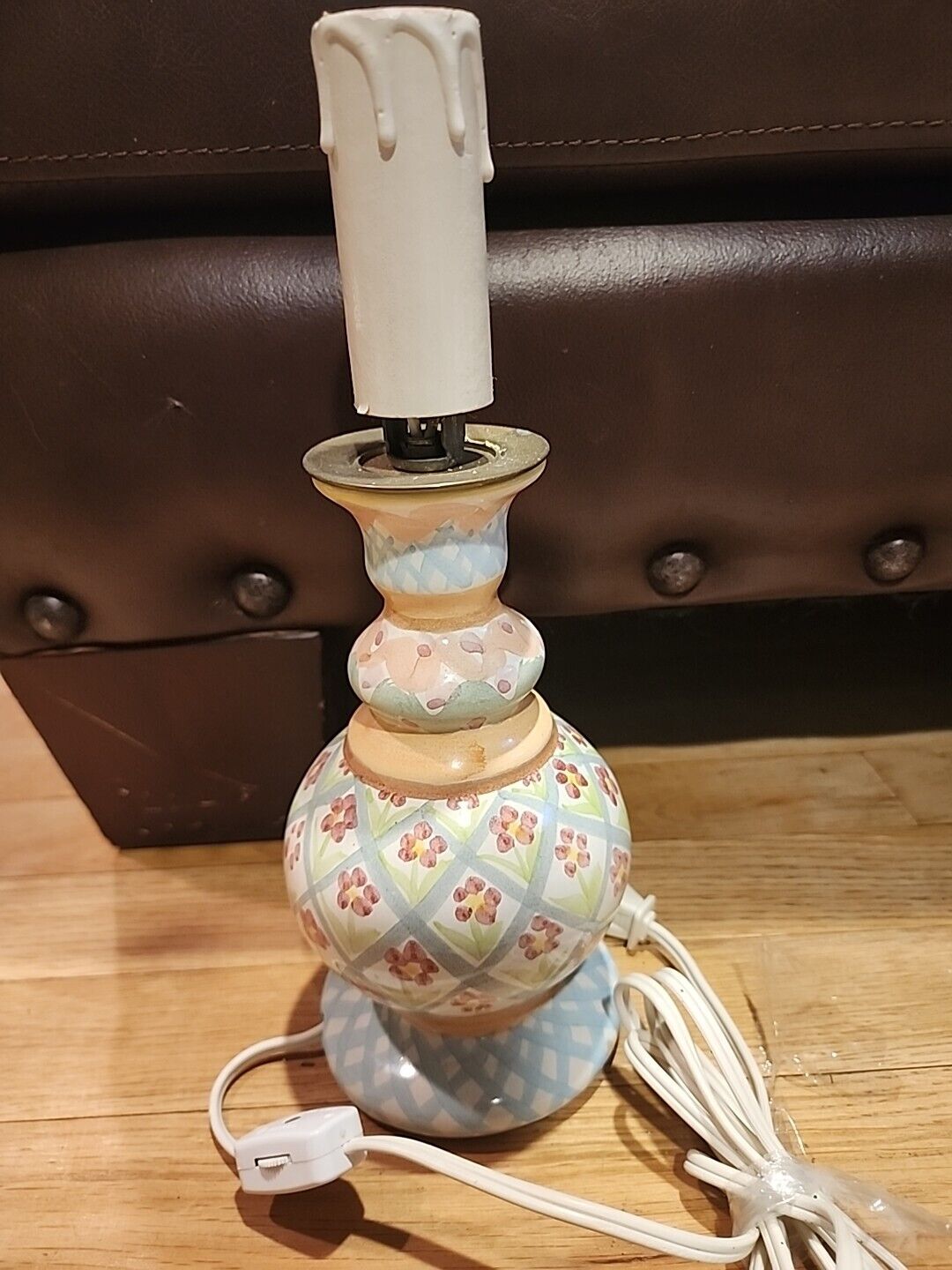 Vintage Mackenzie Childs Heather Lamp  7.5” Hand Painted * MINT * -no lamp shade