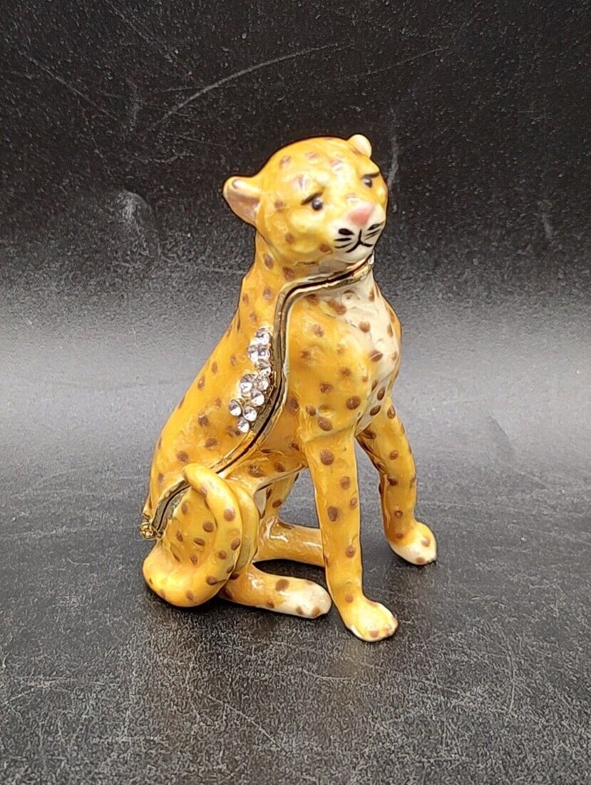 Vintage Leopard Enameled Jeweled Trinket Box