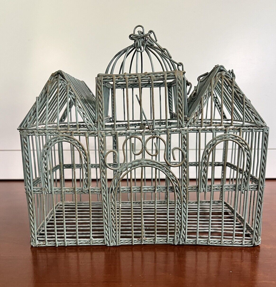 Vintage Green blue  Victorian Style Wrought Iron  Bird Cage