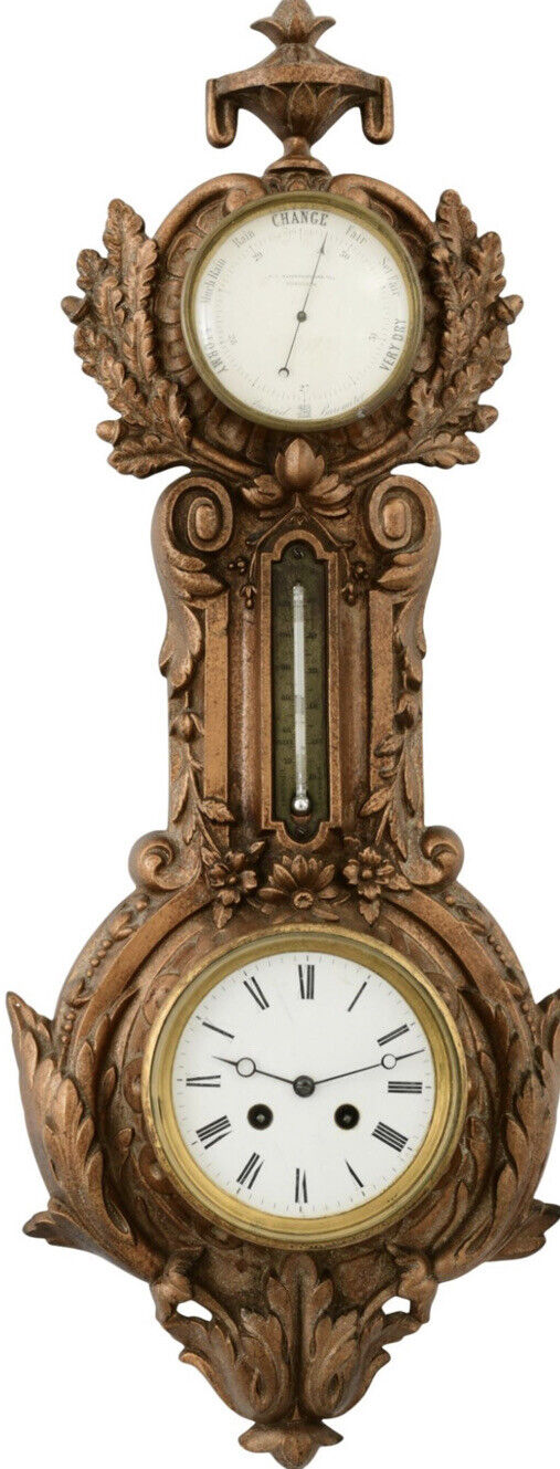 English Cast Iron Wall Clock & Barometer, J.J. Wainwright & Co., Birmingham