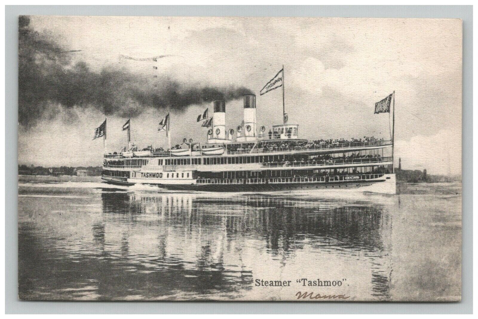 Postcard 1907 Steamer Tashmoo Ship People Ocean Scenic View Artist Drawing