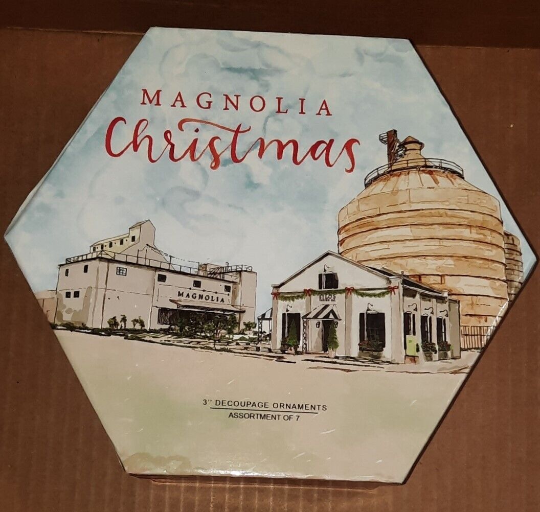Magnolia Market Silos Waco TX Decoupage Ornaments Set of 7 Chip Joanna Gaines