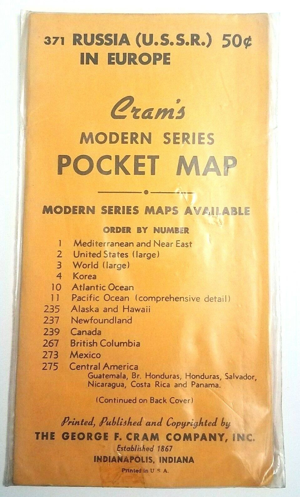 NOS Sealed Vtg 1950s Cram\'s Modern Series Pocket Map Russia USSR in Europe # 371