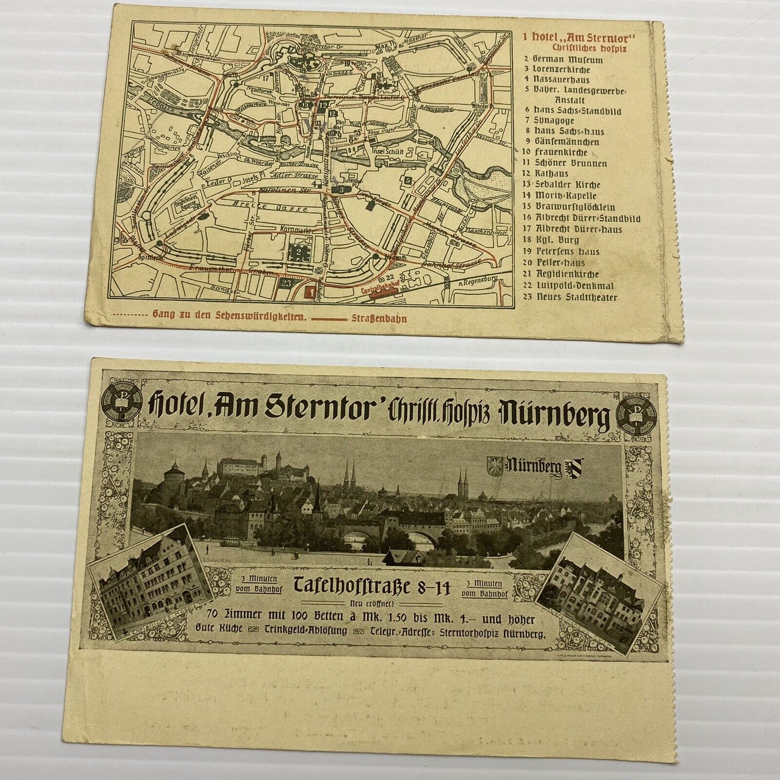 Am Sterntor Hotel Nurnberg Map Travel Nuremberg Germany Rare Postcard Set 59