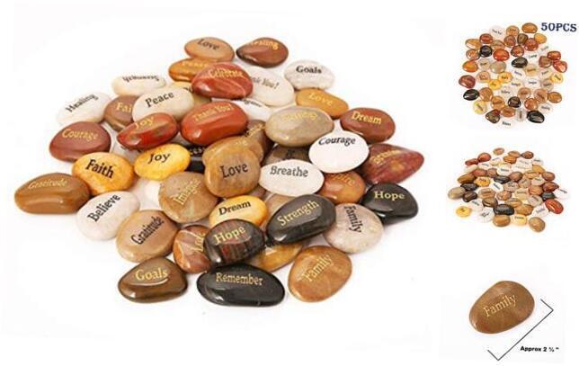 50PCS Engraved Rocks Different Words Inspirational Stones Bulk Faith Stones 