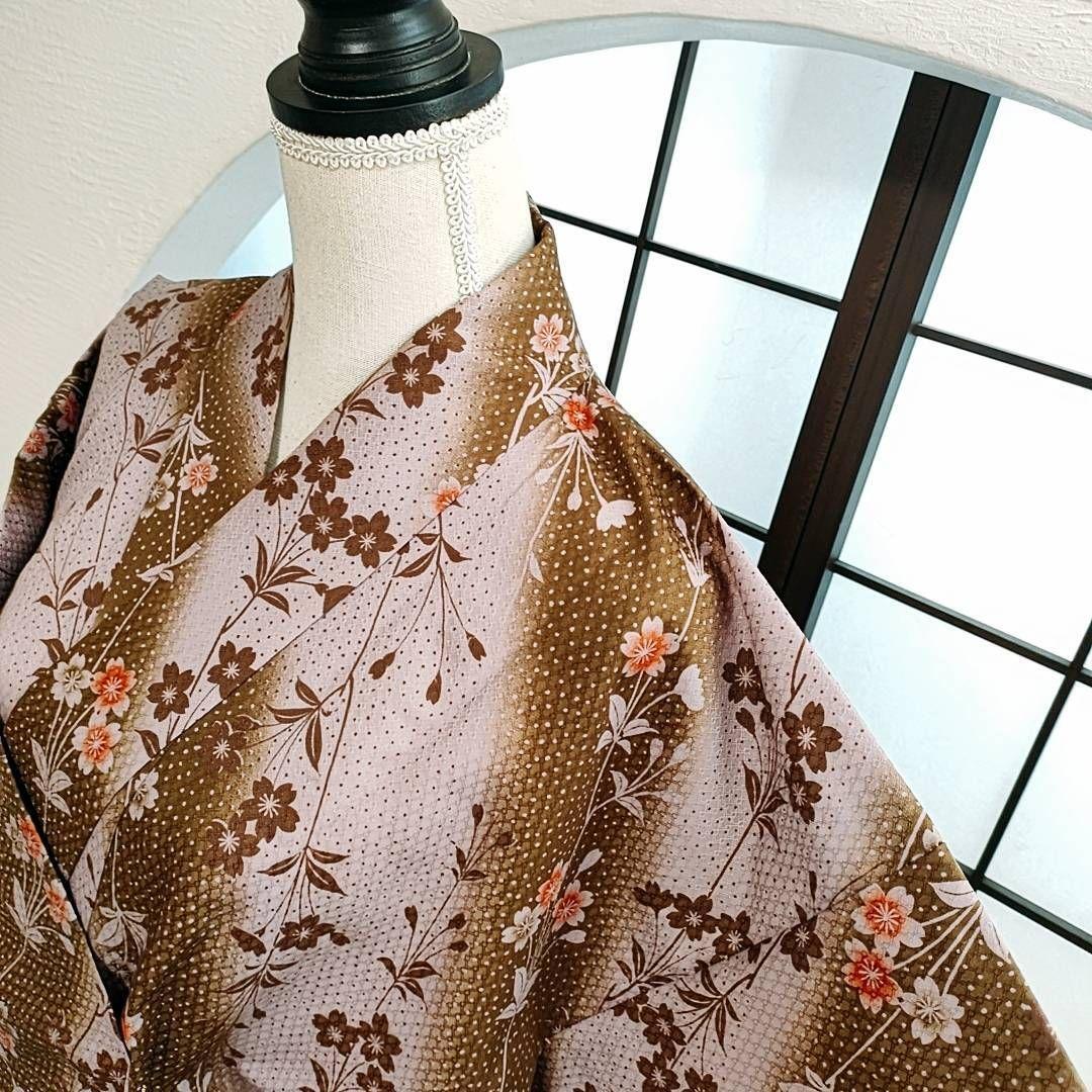 Japanese Washable Kimono Small Pattern Single Garment Floral Purple Brown 