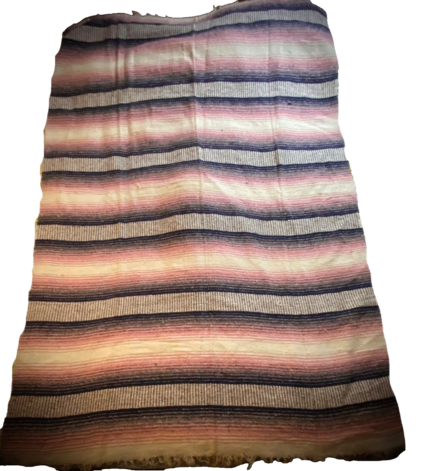 Vintage Striped Boho Cotton Rug Blanket Handwoven Mexico or Morocco? 80” x 55”