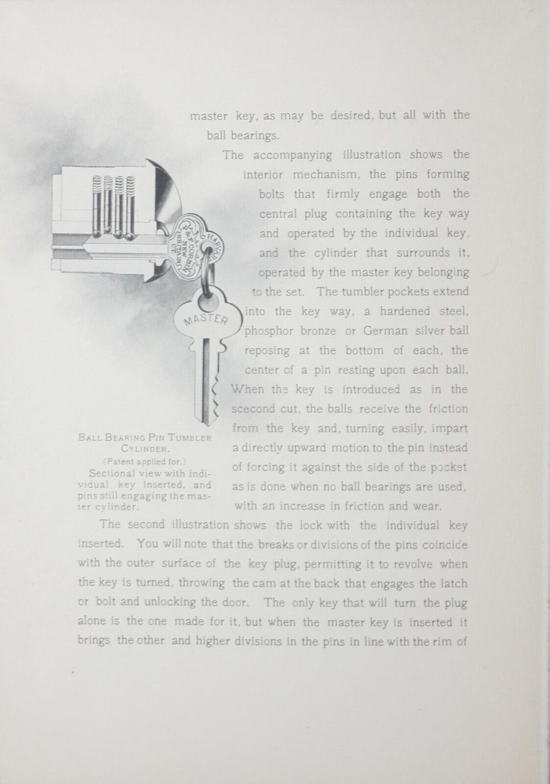Vintage P&F Corbin Lock Brass Key-1899 catalog pix show advertising/description