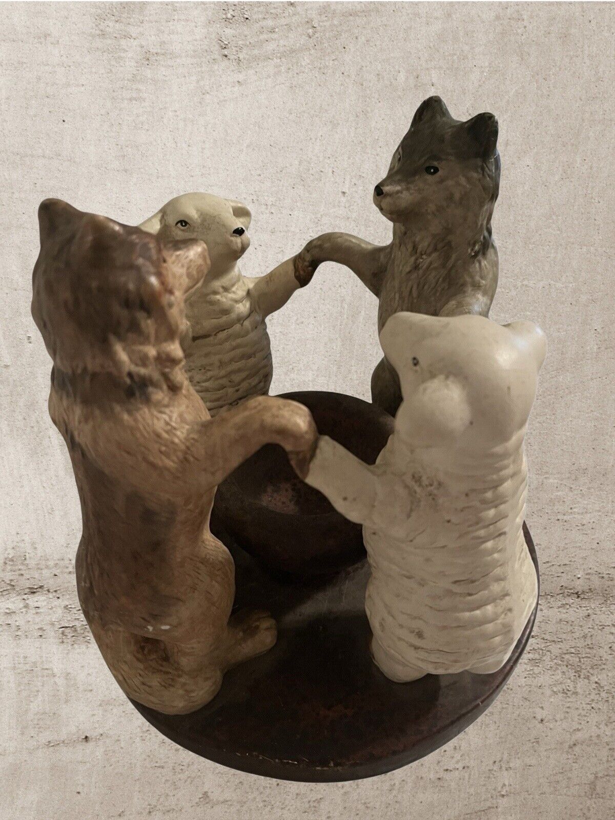 Vintage Penco Stoneware Wolves & Sheep Animal Circle Candle Holder  6” Unique