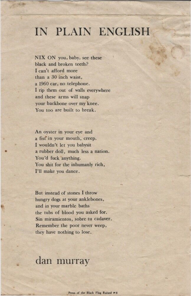 Cambridge 1970/71 Press of the Black Flag Anti- Richard Nixon Broadside Poem