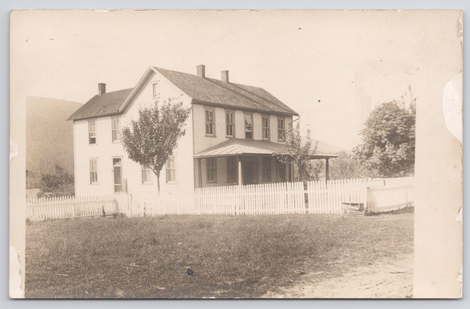 RPPC House with White Pickett Fence c1910 Real Photo Postcard
