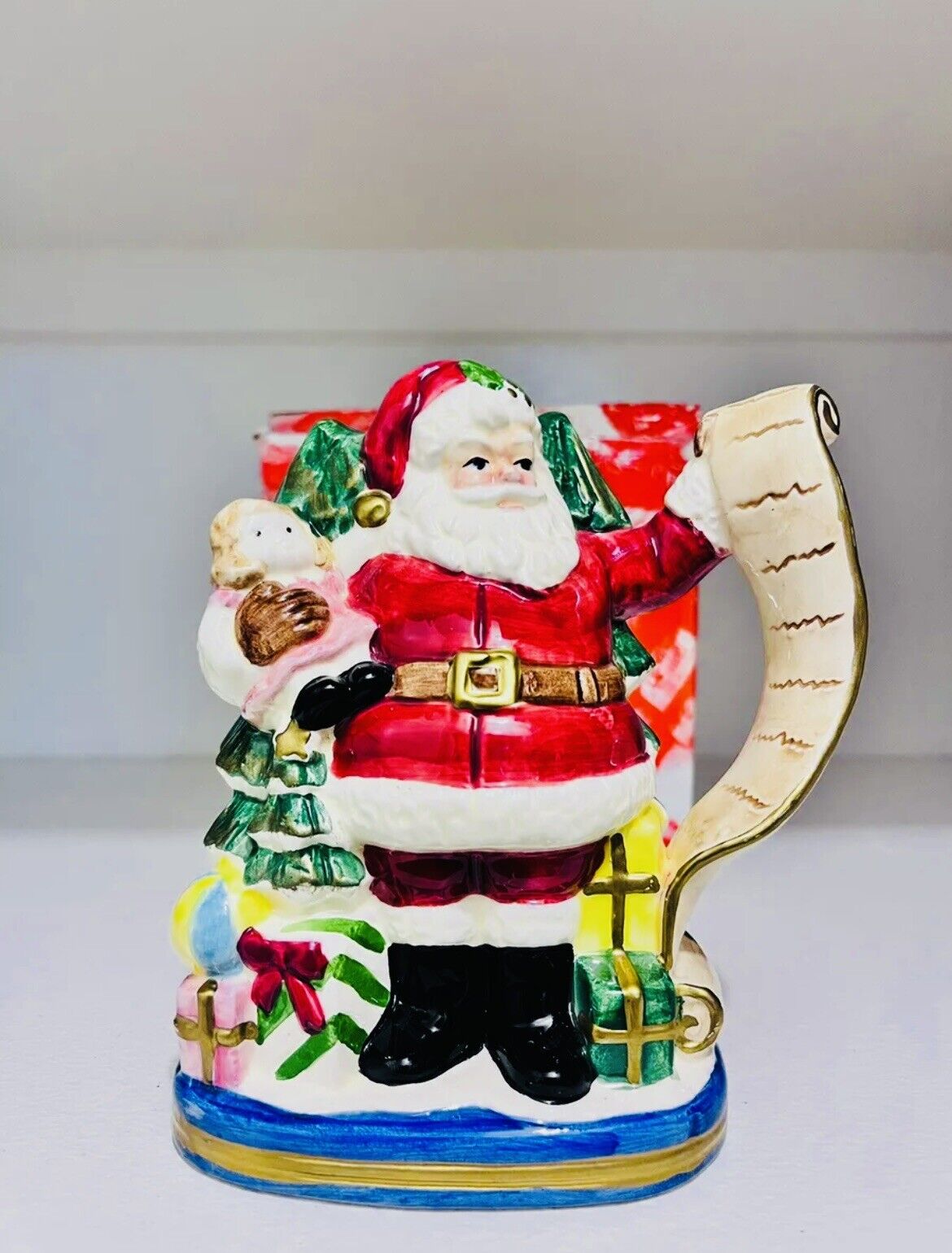 Vintage 1993 Fitz Floyd Christmas Heritage Santa Taper Candle Holder Omnibus OCI