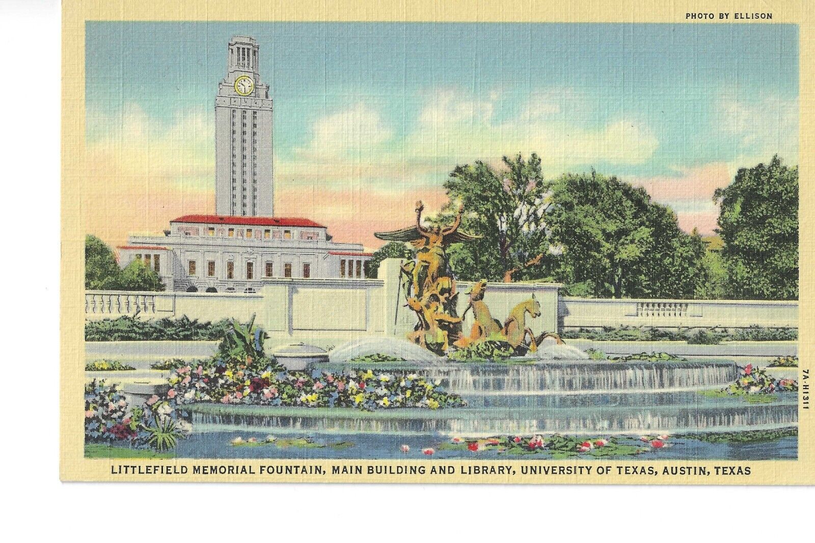 Vtg Postcard 1937 University of Texas, Austin, TX Littlefield Memorial Fountain