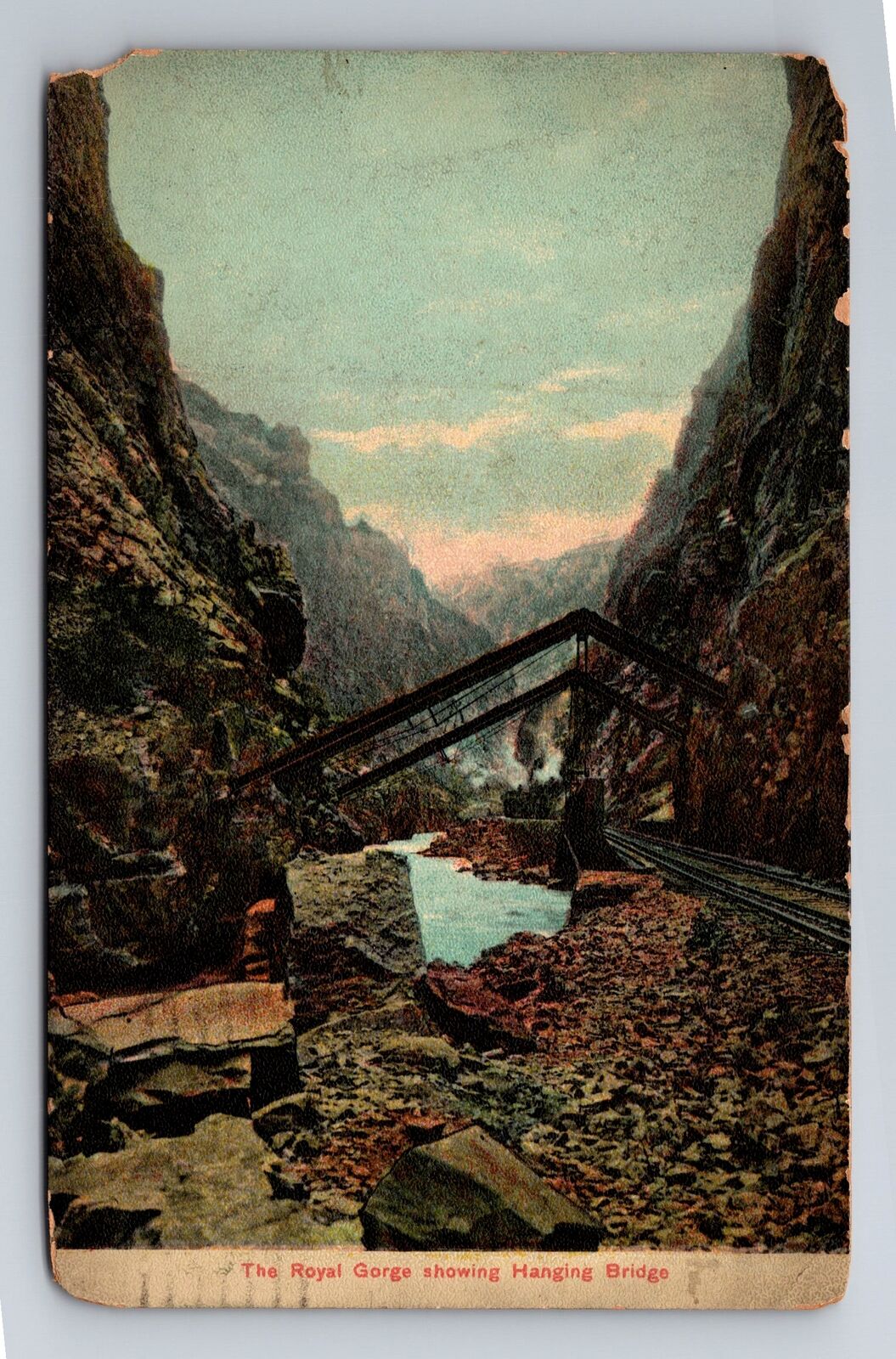 The Royal Gorge CO-Colorado, Scenic View Hanging Bridge, Vintage c1910 Postcard