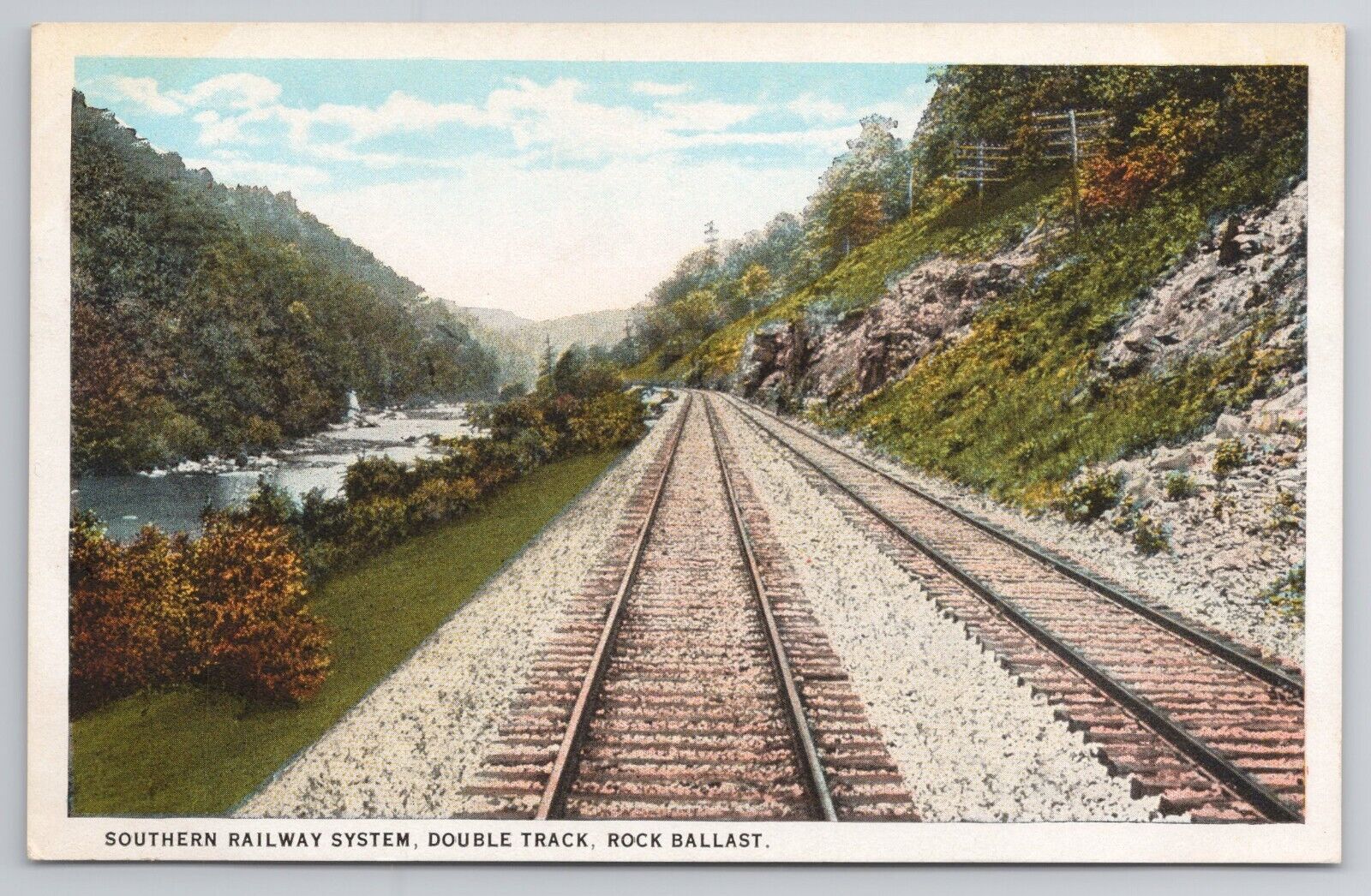 1915-30 Postcard Southern Railway System Double Track Rock Ballast TN
