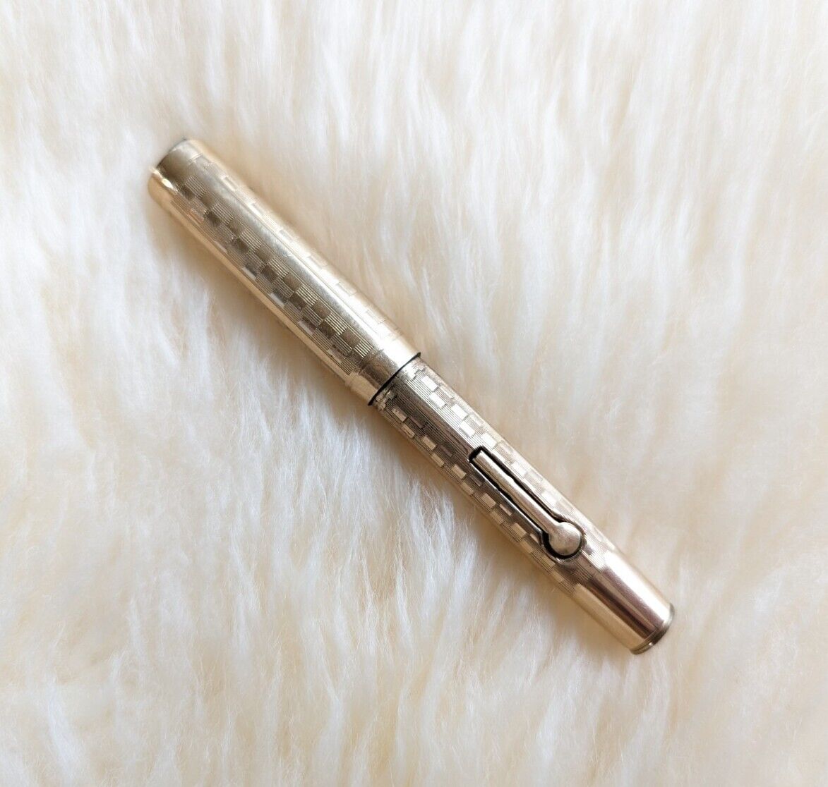 Vintage Gold Filled ring top fountain pen 14K Gold Warranted Nib 3 Checkerboard 