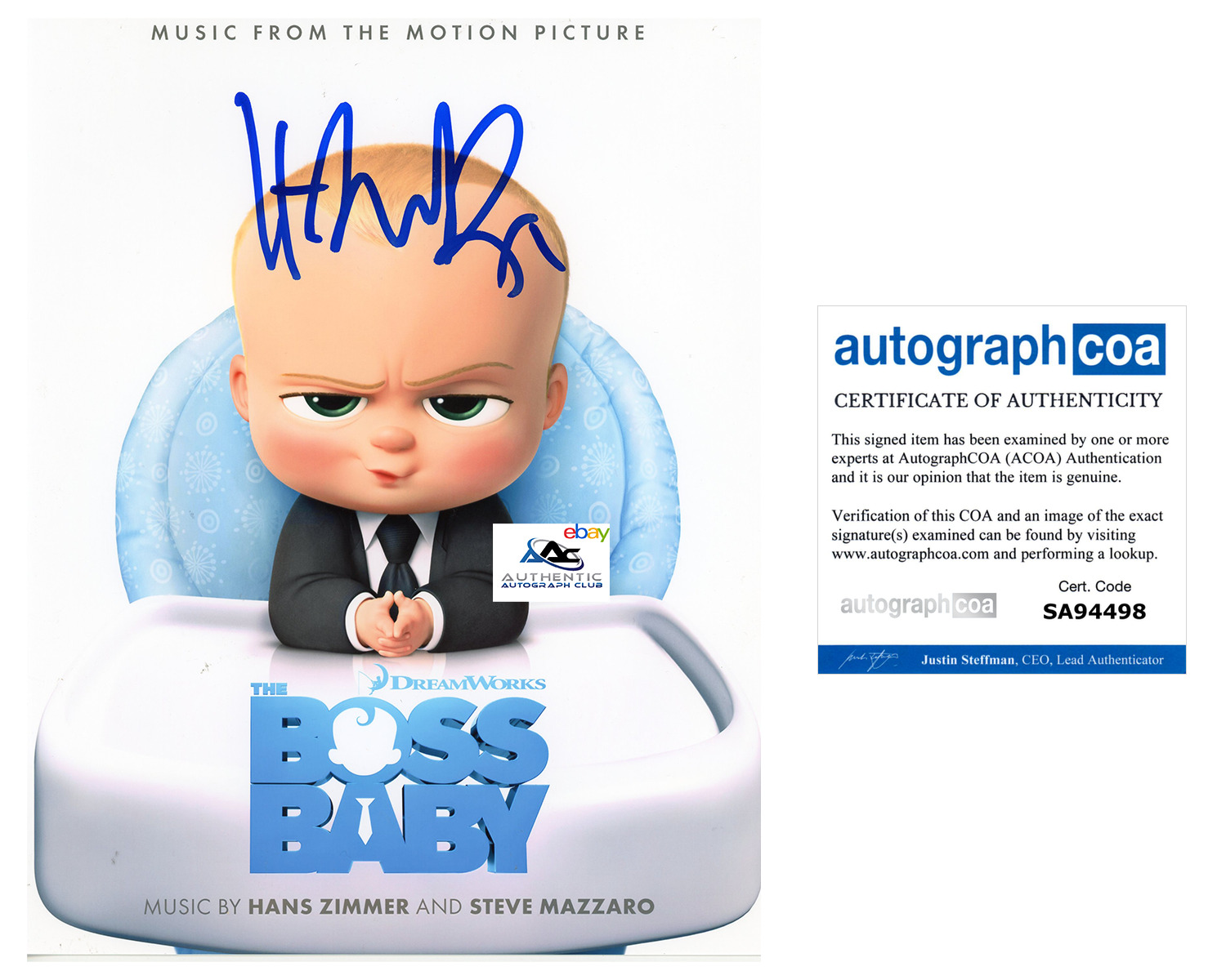 COMPOSER HANS ZIMMER AUTOGRAPH SIGNED 8x10 PHOTO BOSS BABY ACOA