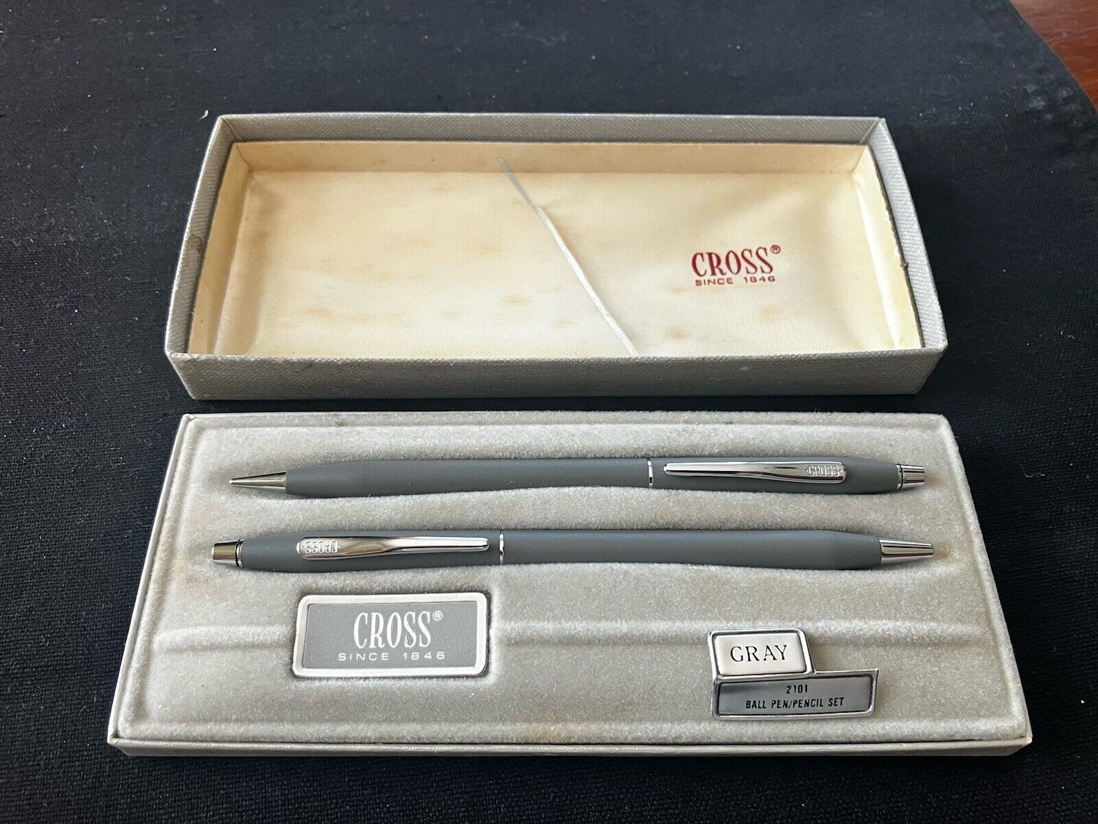 Cross Gray Pen & Pencil Set #2101 Blue Ink in Box