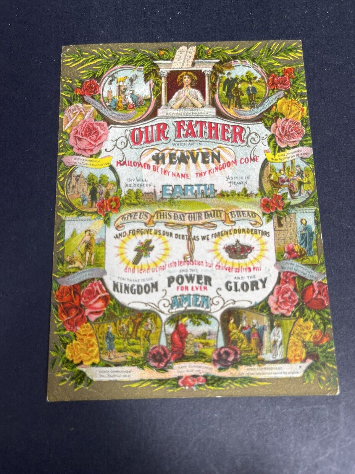 Vintage Our Father & 10 Commandments Trade Card of Original Poster