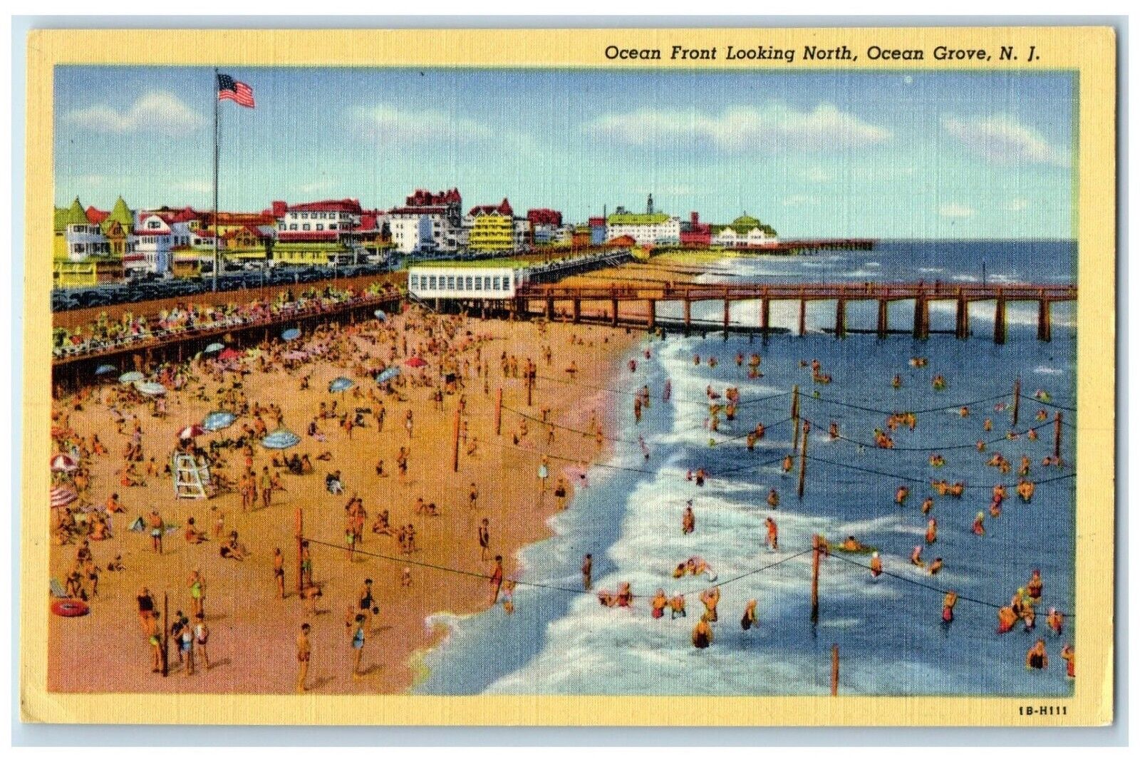 c1940 Ocean Front Looking North Ocean Grove New Jersey Vintage Antique Postcard