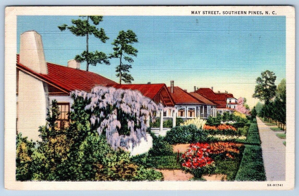 1937 MAY STREET SOUTHERN PINES NORTH CAROLINA*NC*VINTAGE LINEN POSTCARD*COTTAGES