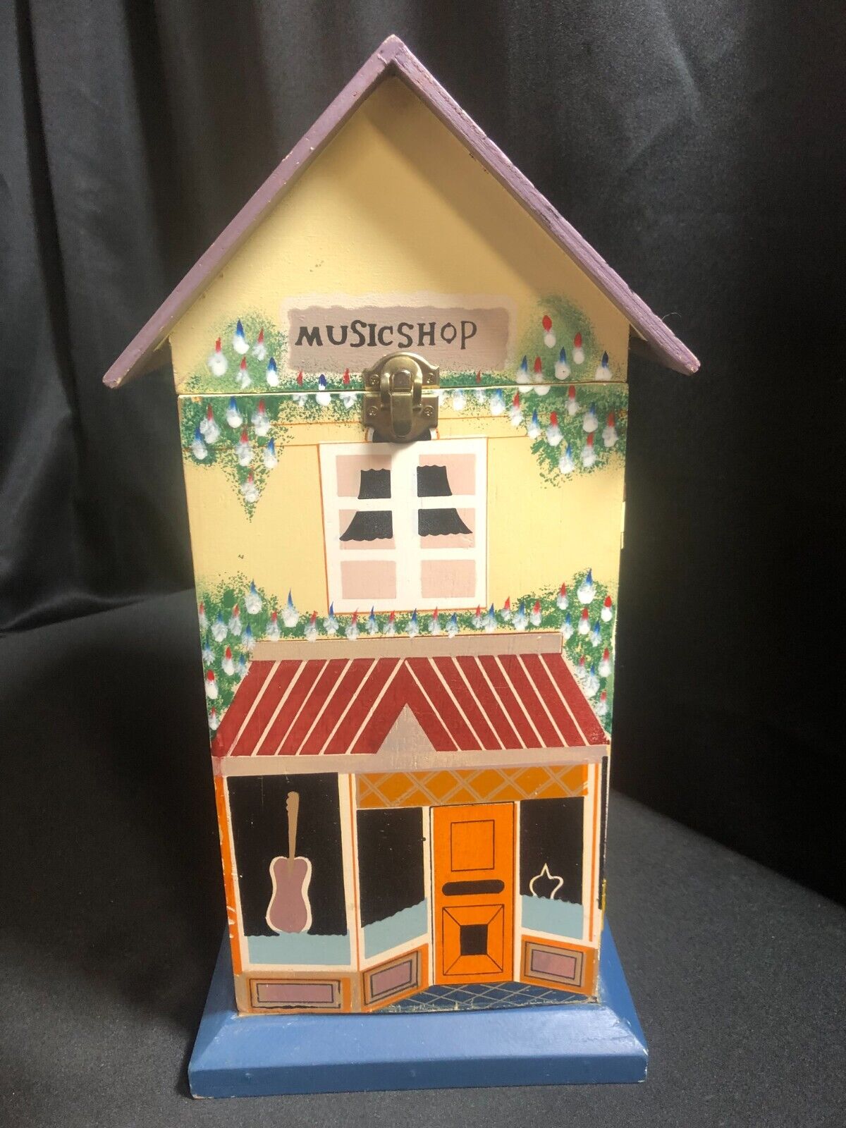 Vintage Hand Painted Music Shop Decor Wooden House- CD Holder or Many Uses