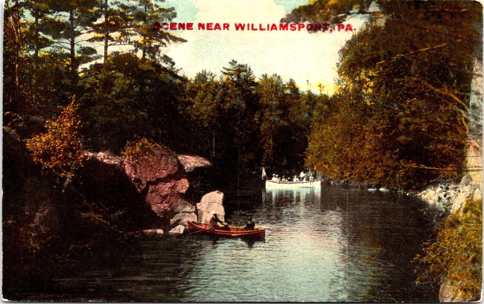 Postcard Circa 1908 Williamsport Boats Stream Woods Pennsylvania A139