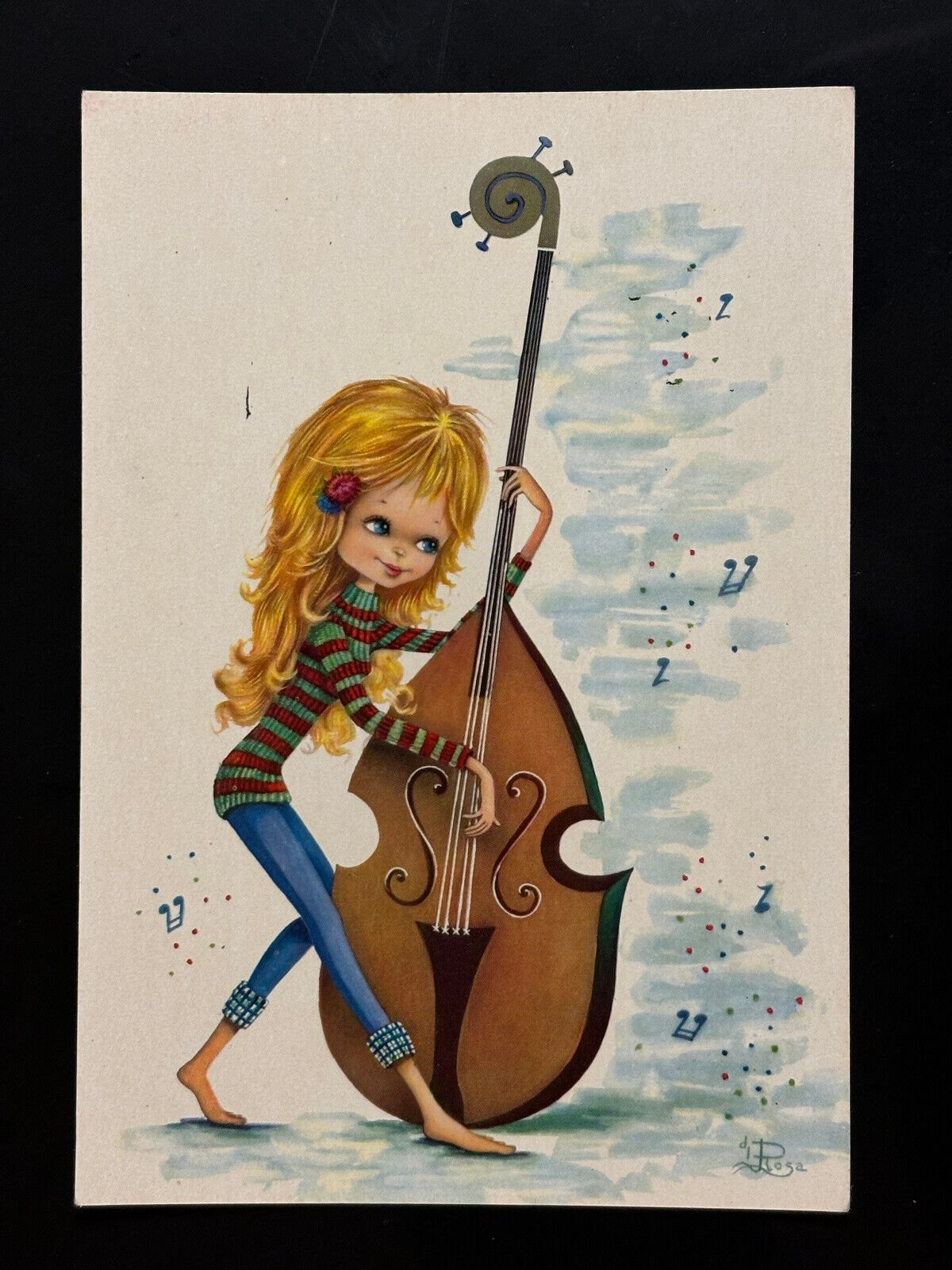 1967 Big Eye Mod Girl Playing Upright Bass Lee Teenager Go-Go VNTG Rosa Postcard