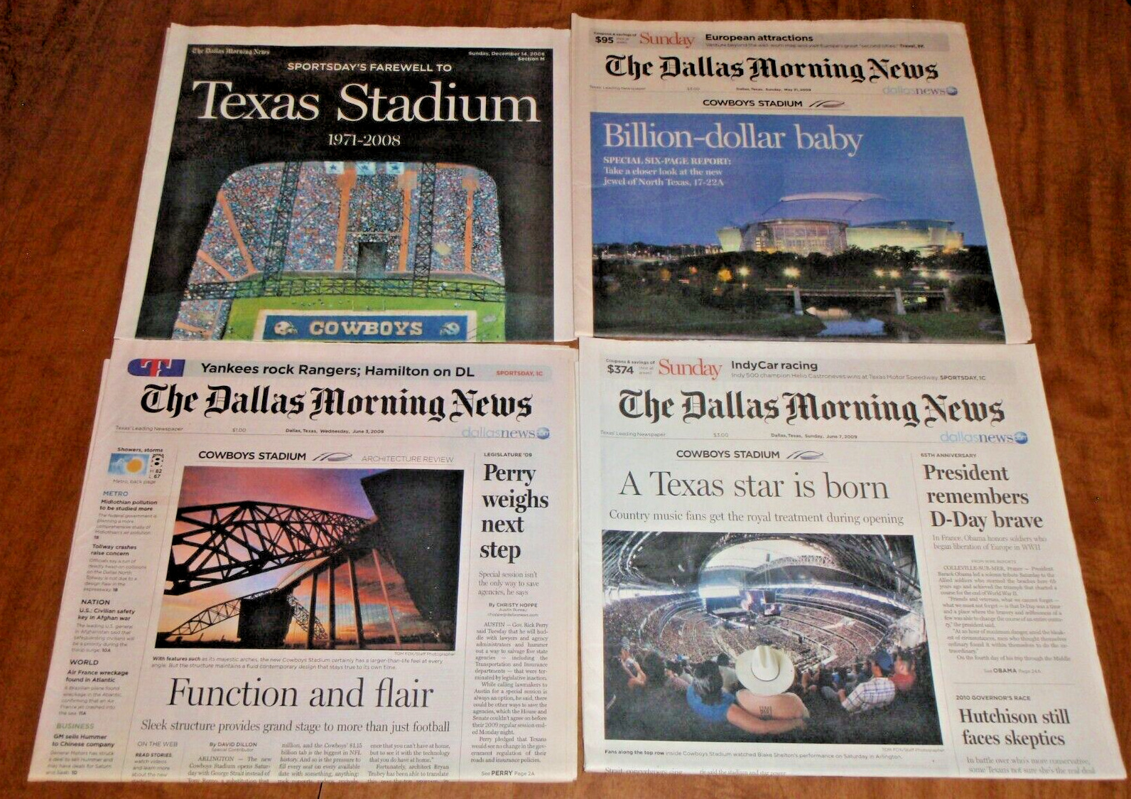 Farewell to Texas Stadium 1971-2008 & new Cowboy Stadium Newspaper Specials