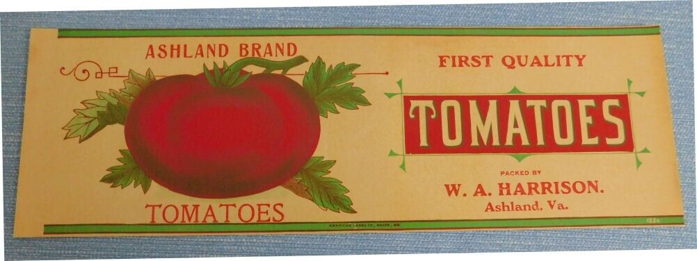 Vintage Ashland Brand Tomatoes  Can label ...Ashland, Virginia